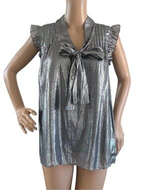 Madison Marcus Metallic Silver Bow-Tie Neck Blouse